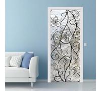 Stickers Porte Trompe l'oeil Effect 100x200cm Texture du Verre Sticker Porte 3D Autocollant Mural Feuilles Abstraites Noires PVC Autocollants Papier Peint Imperméable Auto-Adhésif Amovible (DS61)
