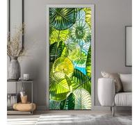 Stickers Porte Trompe l'oeil Effect 100x200cm Vitrail Sticker Porte 3D Autocollant Mural Feuilles de Plantes PVC Autocollants Papier Peint pour Chambre Salle de Bain Imperméable Amovible (DS103)