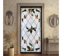 Stickers Porte Trompe l'oeil Effect 100x200cm Vitrail Sticker Porte 3D Autocollant Mural Feuilles PVC Autocollants Papier Peint Décoration pour Chambre Salle de Bain Imperméable Auto-Adhésif (DS119)