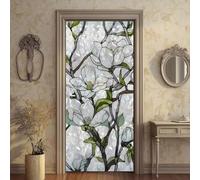 Stickers Porte Trompe l'oeil Effect 86x200cm Fleurs en Verre Sticker Porte 3D Autocollant Mural Moderne PVC Autocollants Papier Peint Décoration pour Chambre Salle de Bain Imperméable Poster (DS110)