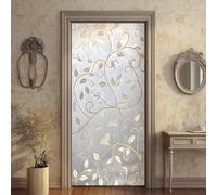 Stickers Porte Trompe l'oeil Effect 86x200cm Texture du Verre Sticker Porte 3D Autocollant Mural Feuilles Abstraites PVC Autocollants Papier Peint Décoration pour Chambre Salle de Bain (DS60)