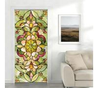 Stickers Porte Trompe l'oeil Effect 86x200cm Vitrail Sticker Porte 3D Autocollant Mural Fleurs PVC Autocollants Papier Peint Décoration pour Chambre Salle de Bain Imperméable Auto-Adhésif (DS125)