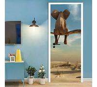 Stickers Porte Trompe l'oeil Effet 3D 83x204cm Poster de Porte Papier Peint Porte Muraux Intérieure par Autocollants Imperméable Amovible Salon Chambre Salle De Bain Cuisine, l'éléphant