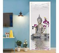 Stickers Porte Trompe l'oeil Effet 3D 83x204cm Poster de Porte Papier Peint Porte Muraux Intérieure par Autocollants Imperméable Amovible Salon Chambre Salle De Bain Cuisine, Statue de Bouddha & Zen
