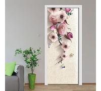 Stickers Porte Trompe L'oeil Fleurs Poster Pour Porte Rétro Floral Papier Peint Autocollant Porte Chambre Décoration Auto Adhésif Imperméable Sticker Porte 85x215 cm A467