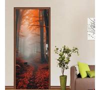 Stickers Porte Trompe L'oeil Forêt D'automne Autocollant Porte Paysage Naturel Papier Peint Autocollants de Décoration Poster pour Mural Salon Chambre 77x200 cm A/N1170