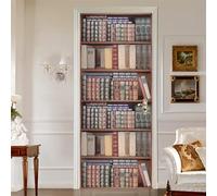 Stickers Porte Trompe L'oeil Livres Anciens Poster Pour Porte Étagère À Livres Papier Peint Autocollant Porte Chambre Décoration Auto Adhésif Imperméable Sticker Porte 86x200 cm 4784A