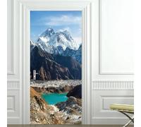 Stickers Porte Trompe L'oeil Montagne Enneigée Autocollant Porte Paysage Naturel Papier Peint Autocollants de Décoration Poster pour Mural Salon Chambre 77x200 cm A/N722