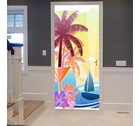 Stickers Porte Trompe Loeil Silhouette De Palmier Océan Plage 100 X 215 Cm Sticker Porte Affiche Autocollante Effet 3D,Poster Trompe L'Œil Pour Porte Autocollants Enfants Adulte Chambre Salon - Photo