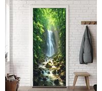 Stickers Porte Vue Sur La Cascade Poster Porte Trompe L'oeil, Effect 3D Forêt Naturelle Autocollant, Auto-Adhésif Papier Peint Mural Chambre Salon Mur Décoration Art Sticker Muraux 80x200 cm m.1410