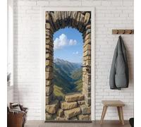 Stickers Porte Vue Sur La Nature Poster Porte Trompe L'oeil, Effect 3D Montagne Pierre Autocollant, Auto-Adhésif Papier Peint Mural Chambre Salon Mur Décoration Art Sticker Muraux 80x200 cm m.1746