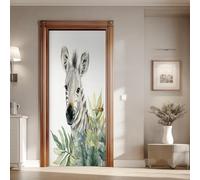 Stickers Porte Zèbre Tropical Feuilles, 3D Trompe l’œil Animaux Aquarelle Papier Peint Auto-Adhésif pour Porte, PVC Amovible Imperméable, Stickers Muraux pour Salon Chambre Maison, 100 x 210 cm Ty80