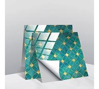 Stickers pour Carrelage Géométriques Verts et Dorés À Coller sur Les Carreaux en PVC Auto-Adhésif pour Murs Salle de Bain Cuisine Résistants À l'huile Papier Peint À Poser Soi-Même Carrelage de Sol À