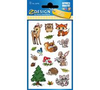 Stickers pour enfants Animaux de la forêt marron/vert/gris 17 étiquettes 1 feuille