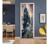 Stickers pour porte en 3D, Fresques de porte adhésives,motif créatif Train gris, fresques murales, à peler et coller, autocollant de porte imperméable, 88 x 200 cm - J