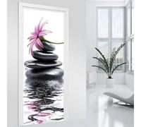Stickers pour Porte - Fleur Galets 3617680320778 - Adhésif + Protection Brillante - Largeur 73 x Hauteur 205 cm