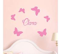 Stickers Prénom Personnalisé | Sticker Autocollant Papillons - Décoration Murale Chambre Enfant | 1 Planche Papillons de 10 x 15 cm et 1 planche Alphabet 40 x 25 cm - Rose