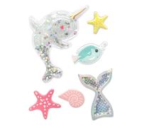 Stickers Puffy Et 3d Avec Sequins Narval Et Sirène 6 Pièces