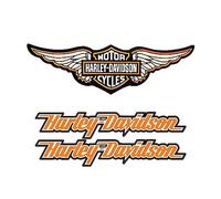 Stickers rétro réfléchissant pour Casque de Moto Hommage à Harley Davidson - Pack Ailes et latéraux Orange (3 Stickers)