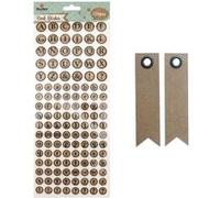 Stickers ronds en liège Alphabet majuscule & minuscule + 20 étiquettes kraft Fanion Beige