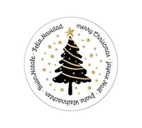 Stickers sapin, 200 pièces: autocollants cadeaux rouleau, étiquettes autocollantes rondes noir or, gommettes décoratives scrapbooking, autocollant enveloppe, stickers festifs Joyeux Noël, Ø 5 cm