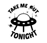 Stickers sculptés Citation drôle sur le vaisseau extraterrestre : « Emmenez-moi ce soir » 34x38.5cm Accessoire mural Noir