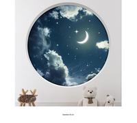 Stickers Trompe l'oeil Arche ronde - Lumaléa - Lune ciel étoilé - Diamètre 50 cm