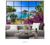 Stickers Trompe l'oeil fenêtre verrière - Lumaléa - Vue Mer - Hauteur 60 x Largeur 95 cm