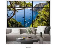 Stickers Trompe l'oeil fenêtre verrière - Lumaléa - Vue Mer - Hauteur 60 x Largeur 95 cm