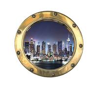 Stickers trompe l'oeil hublot New York la nuit - L 20cm x H 20cm