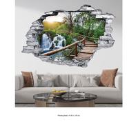 Stickers Trompe l'oeil trou dans le mur - Lumaléa - Chemin Cascade - Pierres grises - Hauteur 30 x Largeur 45 cm