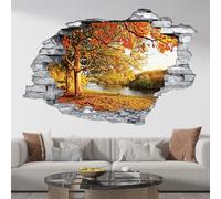 Stickers Trompe l'oeil trou dans le mur - Rivière Forêt 3617681978039 - Pierres rouges - Hauteur 70 x Largeur 105 cm