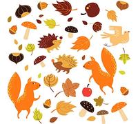 Stickers4 - Décorations d'automne - 40 autocollants statiques double face pour fenêtre - Animaux d'automne - Feuilles - Fruits - Noix Décor