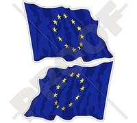 StickersWorld Lot de 2 Autocollants en Vinyle pour Pare-Chocs avec Drapeau de l'Union européenne - 75 mm (Gauche à Droite)