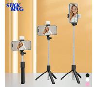 STICKMAG Perche à selfie Bluetooth extensible 1,7m/70cm avec trépied, lumière de remplissage LED, support de téléphone avec télécommande sans fil rotatif à 360°, base de trépied universelle, compatibl