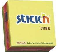 Stick'n, bloc-notes adhésif, couleurs mélangées, 250 cartes