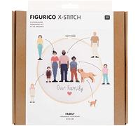 Rico Design Kit de broderie Figurico Family – cercle 20 cm, toile Aida blanche 100% coton 6,4 pts/cm