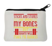 Sticks and Stones May Break My Bones but Squats Will Make me Badass Porte-monnaie en néoprène Blanc 10 x 11 cm