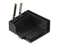 Sticky Note Dispenser with Stencil & Pen Holder - Fits 3x3 & 4x4 Pads | 4.37"x3.94"x1.97" ABS Construction, Built-in Sheet Music/Line Drawing Stencil, Integrated Pen Holder Slot for 3x3/4x4 Pads