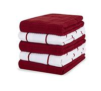 Sticky Toffee - Lot de 5 Serviettes de Cuisine absorbants 100% Coton - 40,6 x 71 cm - Rouge - Idéal pour Bar et Cuisine