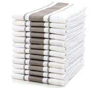 Sticky Toffee torchon en Coton rayé | Lot de 12| 100% Coton | Gris Cappuccino | 50 x 70 cm | Chiffons de Cuisine en Verre Absorbant du Bar du Restaurant