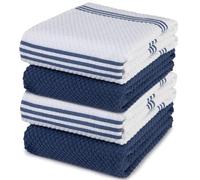 Sticky Toffee Torchons 100% Coton | Lot de 4 torchons de Cuisine | 40,6 x 71 cm | Bleu | Chiffons de Cuisine en Verre absorbants Doux de Barre de Restaurant