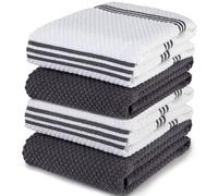 Sticky Toffee Torchons 100% Coton | Lot de 4 torchons de Cuisine | 40,6 x 71 cm | Gris | Chiffons de Cuisine en Verre absorbants Doux de Barre de Restaurant