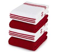 Sticky Toffee Torchons 100% Coton | Lot de 4 torchons de Cuisine | 40,6 x 71 cm | Rouge | Chiffons de Cuisine en Verre absorbants Doux de Barre de Restaurant