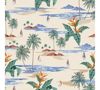 Stickyart Beige Papier Peint Tropical Palmier 44.5cmx200cm Papier Peint Adhesif Mural Motif Avec Palmier îles Petits Bateaux Rouleau Adhesif Pour Meuble Cuisine Autocollants Décoratifs Muraux Stickers