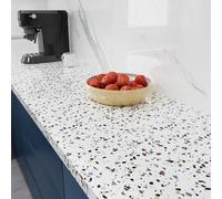 Stickyart Blanc Papier Adhesif Pour Meuble Terrazzo Lavable 40cm x 400cm Papier Peint Blanc Revêtement Plan de Travail Cuisine Film Autocollant Décoratif Rouleau Vinyle pour Table Comptoir Amovible