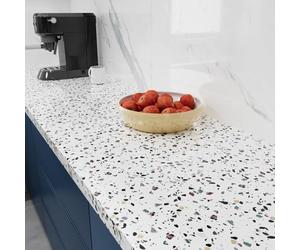 Stickyart Blanc Papier Adhesif Pour Meuble Terrazzo Lavable 40cm x 400cm Papier Peint Blanc Revêtement Plan de Travail Cuisine Film Autocollant Décoratif Rouleau Vinyle pour Table Comptoir Amovible