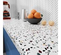 Stickyart Papier Adhésif pour Meuble Blanc Marbre Terrazzo 60cm x 400cm Papier Peint Autocollant Marbre Rouleau Adhesif pour Meuble Adhesif Mural Decoratif Stickers Meuble Amovible Imperméable Cuisine