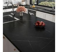 Stickyart Papier Peint Marbre Noir Mat 60X400cm Papier Adhesif pour Meuble Marbre Imperméable Épais Décoller et Coller Facile à Installer Cuisine Adhesif pour Meuble Noir Plan de Travail Armoires