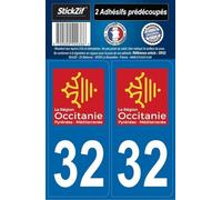STICKZIF SR32 Autocollant Plaque Département 32, Set de 2